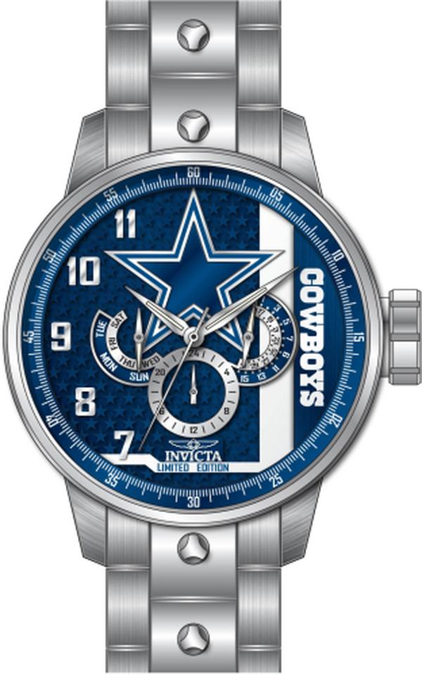 45124 NFL Dallas Cowboys Quartz Chronograph Silver & White, Blue Dial Men Watch -  Invicta