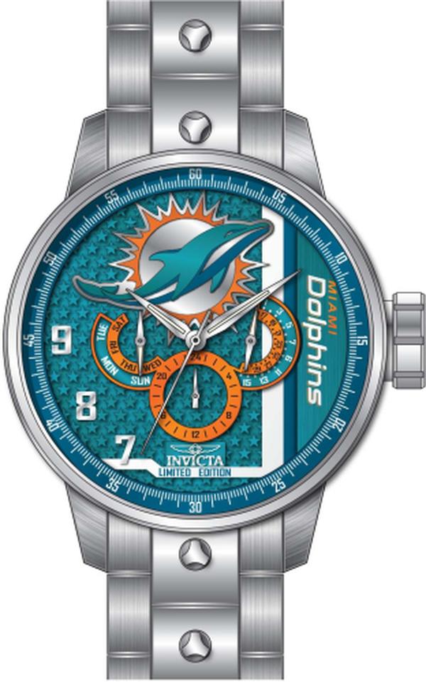 45129 NFL Miami Dolphins Quartz Chronograph Turquoise & Orange, White Men Dial Watch -  Invicta