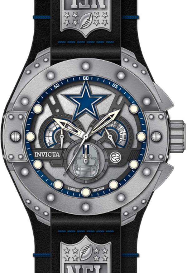 45114 NFL Dallas Cowboys Quartz Chronograph Gunmetal & Silver, Blue Men Dial Watch -  Invicta