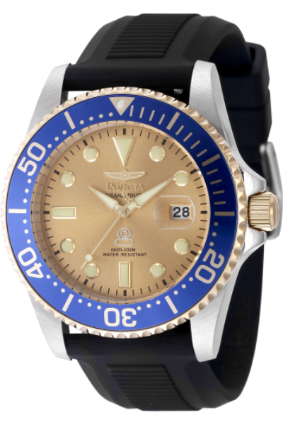 48216 42 mm Men Pro Diver Quartz 3 Hand Gold Dial Watch