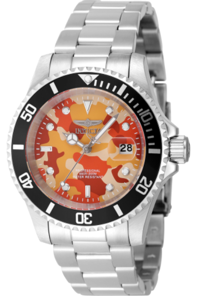 48569 Men Pro Diver Quartz 3 Hand Camouflage & Orange Dial Watch