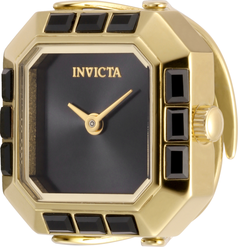 49584 Mini Ring Watch Quartz 2 Hand Black Dial Watch for Lady