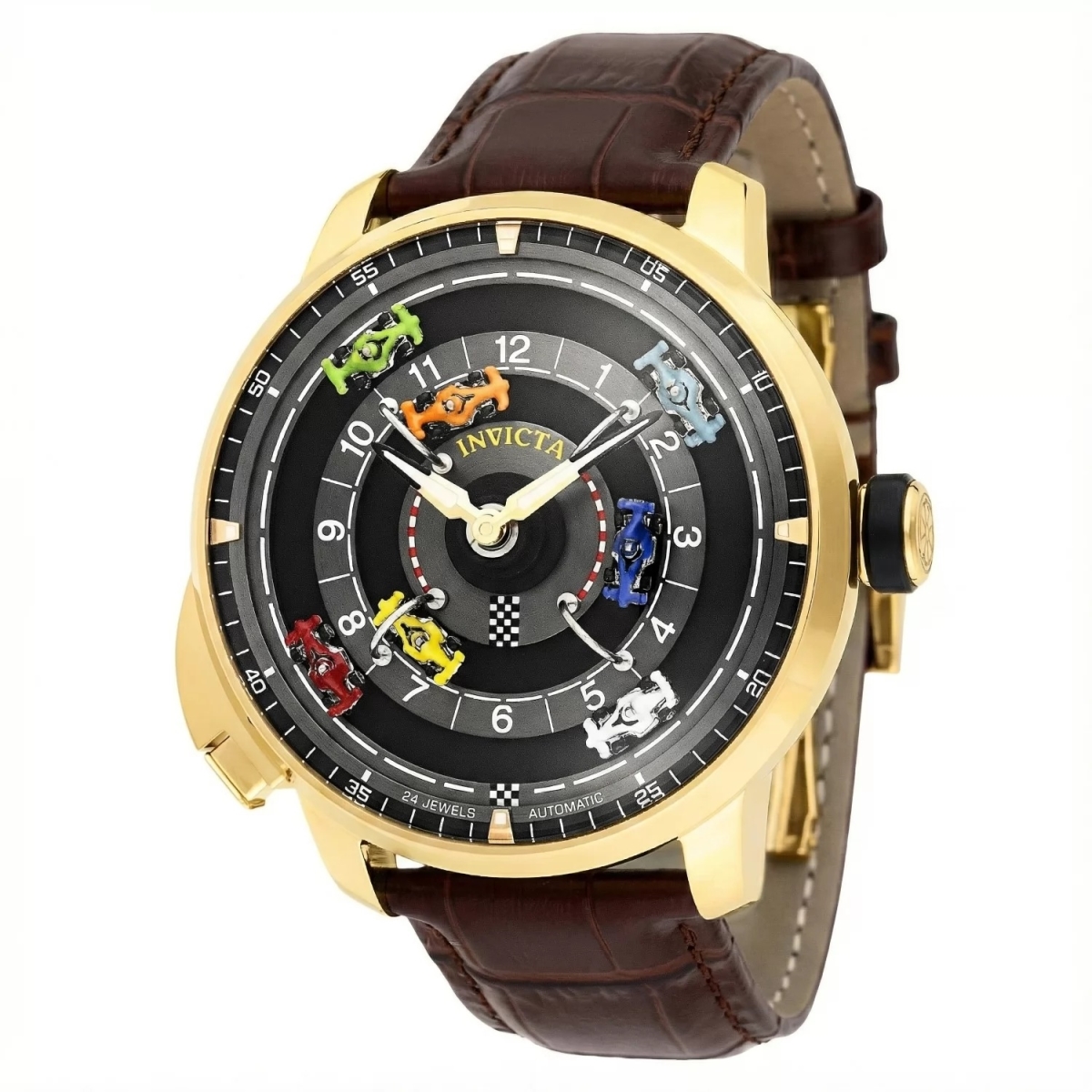 69636 Mens Racing Automatic NH35A Silver Dial  Gold Watch  Brown