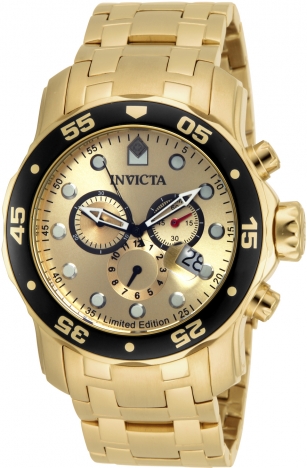 Picture of Invicta ILE0072A Mens Pro Diver Quartz Chronograph Gold Dial Watch