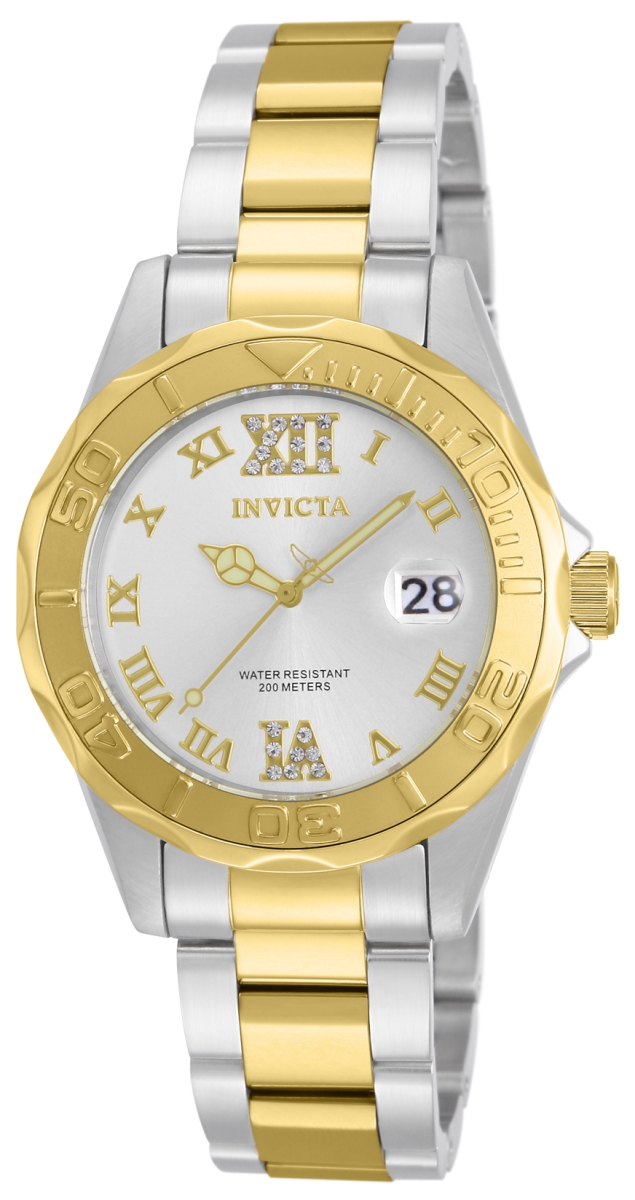 Womens Pro Diver Quartz 3 Hand Dial Watch  Silver