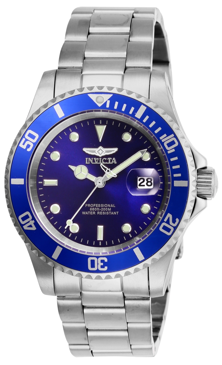 Mens Pro Diver Quartz 3 Hand Dial Watch - Blue -  Invicta, IN628365