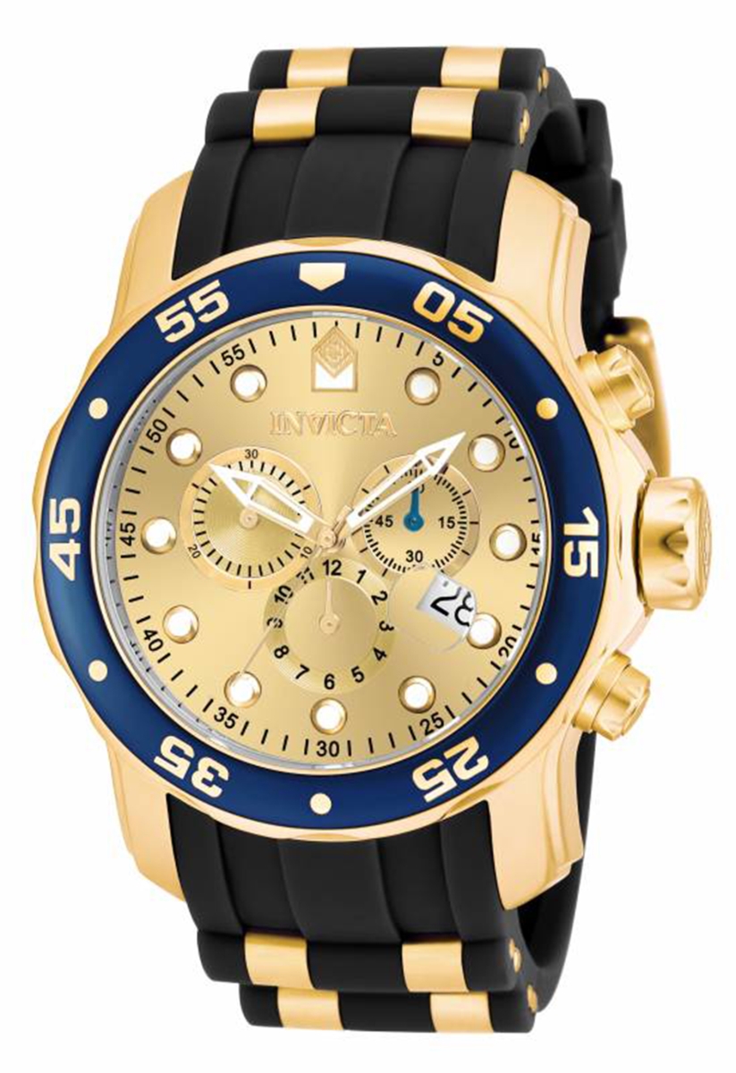 Mens Pro Diver Quartz Multifunction Gold Dial Watch with Gold & Black Tone