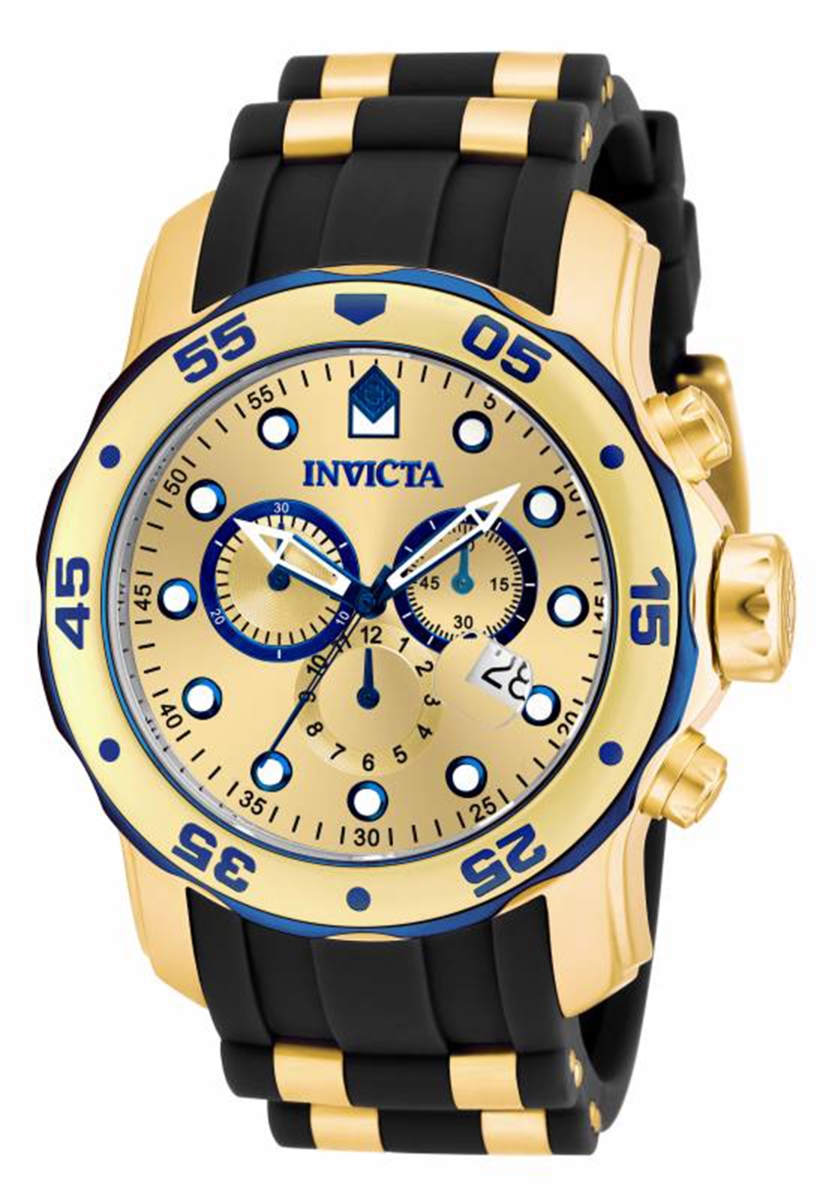 Mens Pro Diver Quartz Multifunction Gold Dial Watch with VD53 Caliber