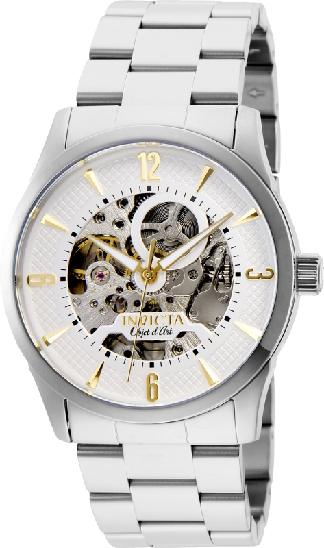 Picture of Invicta 27581 Mens Objet D Art Automatic 3 Hand White Dial Watch with Steel Tone