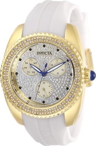 Womens Angel Quartz Chronograph Pave & Gold Dial Watch with White Tone