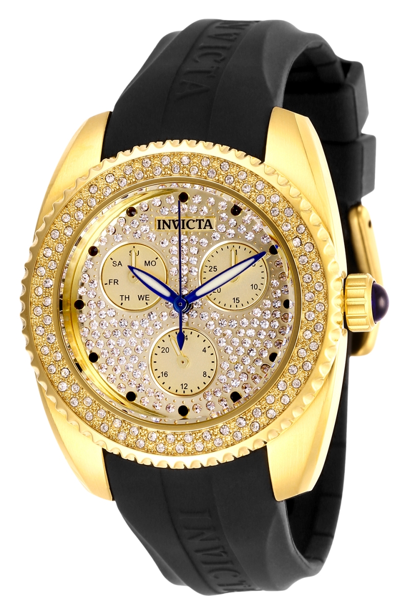 Womens Angel Quartz Chronograph Pave & Gold Dial Watch with Black Tone