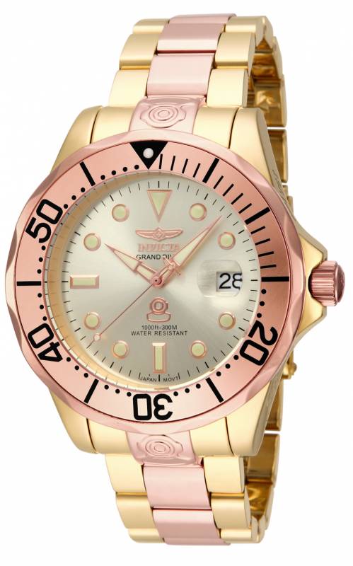 Picture of Invicta 16039 Mens Pro Diver Automatic 3 Hand Gold Dial Watch with Gold & Rose Gold Tone