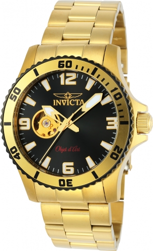 Picture of Invicta 22625 Mens Objet D Art Automatic 3 Hand Black Dial Watch with Gold Tone