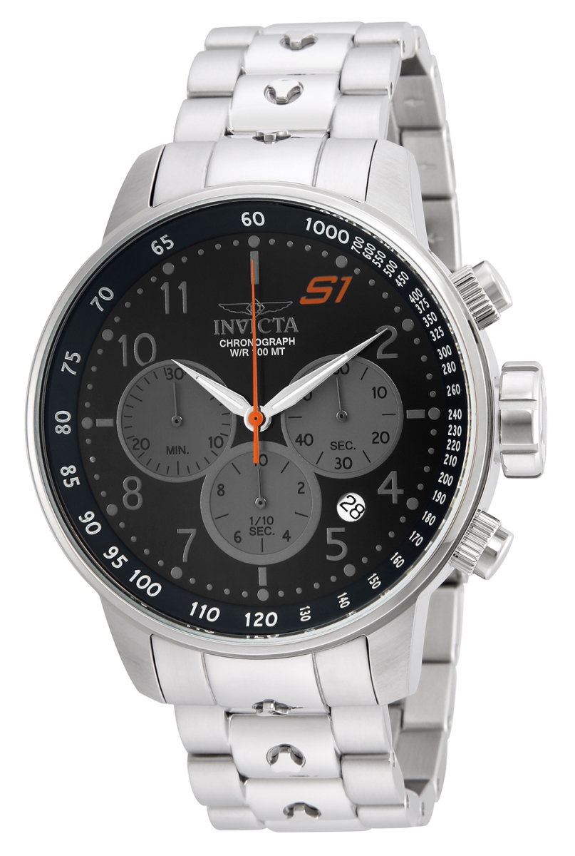23084 Mens S1 Rally Quartz Chronograph Black Dial Watch with Steel Tone -  Invicta