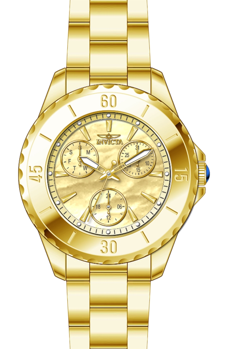 Picture of Invicta 29107 Womens Angel Quartz 3 Hand White & Gold Dial Watch with Gold Tone