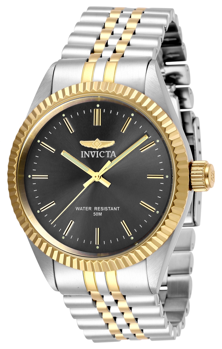 Picture of Invicta 29377 Mens Specialty Quartz 3 Hand Charcoal Dial Watch with Steel & Gold Tone