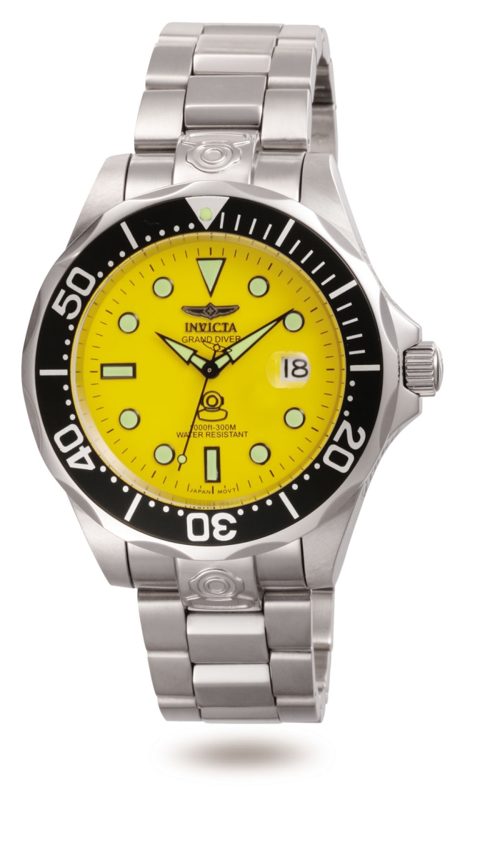 Mens Pro Diver Automatic 3 Hand Yellow Dial Watch with Steel Tone