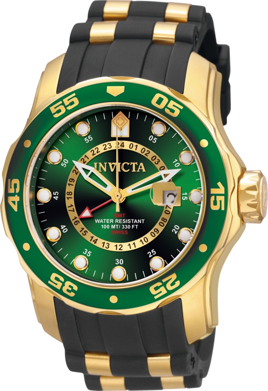 6994 Mens Pro Diver Quartz GMT Green Dial Watch with Black  Gold Tone