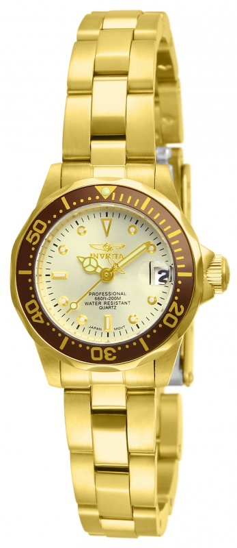 Picture of Invicta 12527 Womens Pro Diver Quartz 3 Hand Champagne Dial Watch with Gold Tone