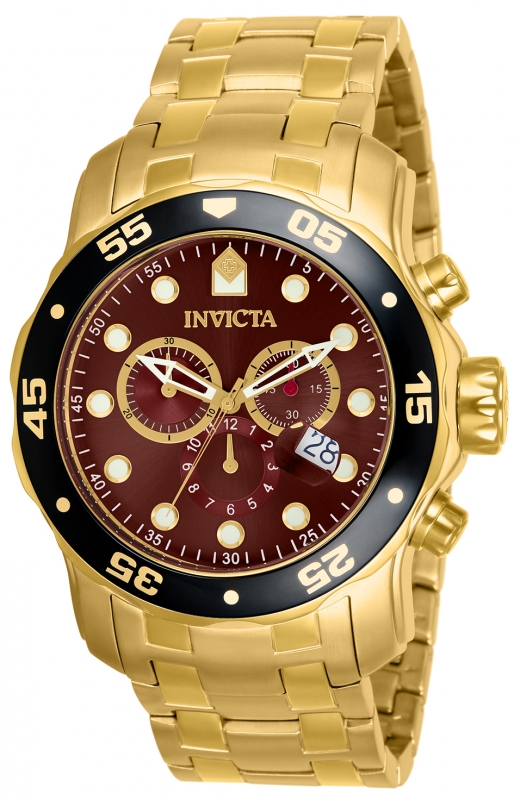 Picture of Invicta 80065 Mens Pro Diver Quartz Chronograph Brown Dial Watch with Gold Tone