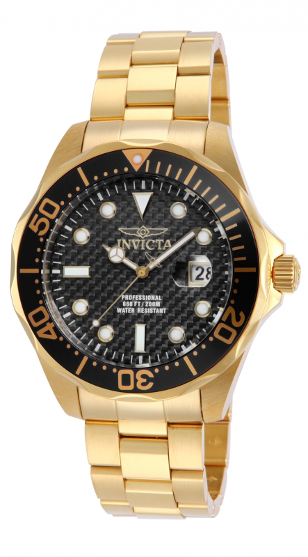 Picture of Invicta 14356 Mens Pro Diver Quartz 3 Hand Black Dial Watch with Gold Tone