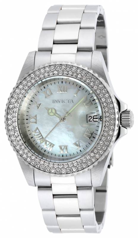 Picture of Invicta 19873 Womens Angel Quartz 3 Hand White Dial Watch with Steel Tone