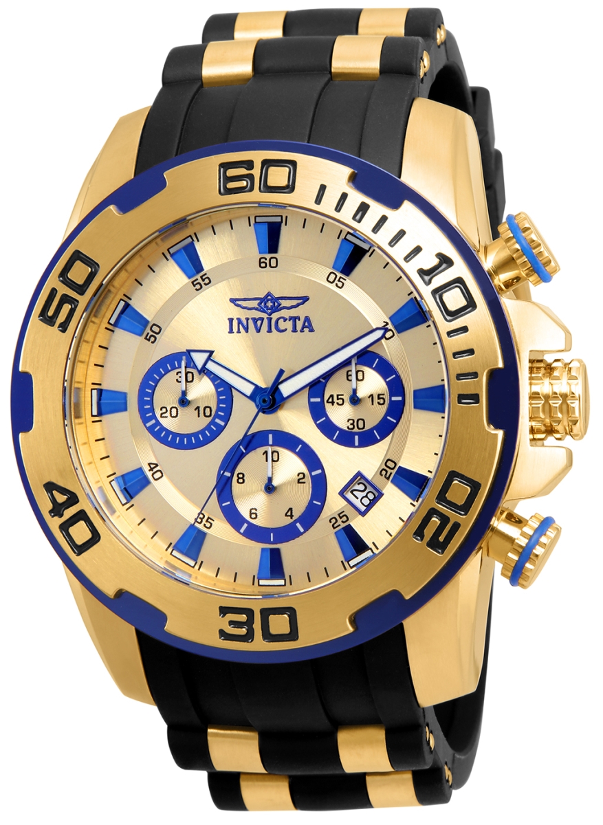 22308 Mens Pro Diver Quartz Chronograph Gold Dial Watch with Black & Gold Tone