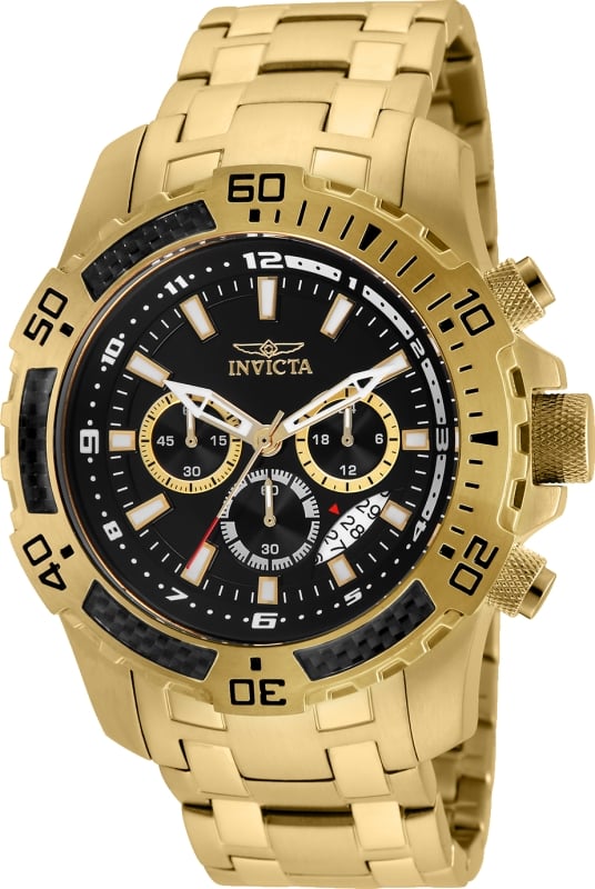 24855 Mens Pro Diver Quartz Chronograph Black Dial Watch with Gold Tone -  Invicta