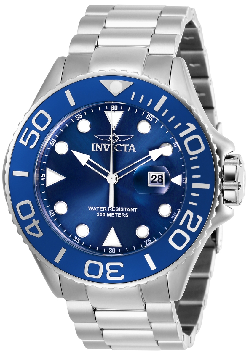 28766 Mens Pro Diver Quartz 3 Hand Blue Dial Watch with Steel & Black Bezel -  Invicta
