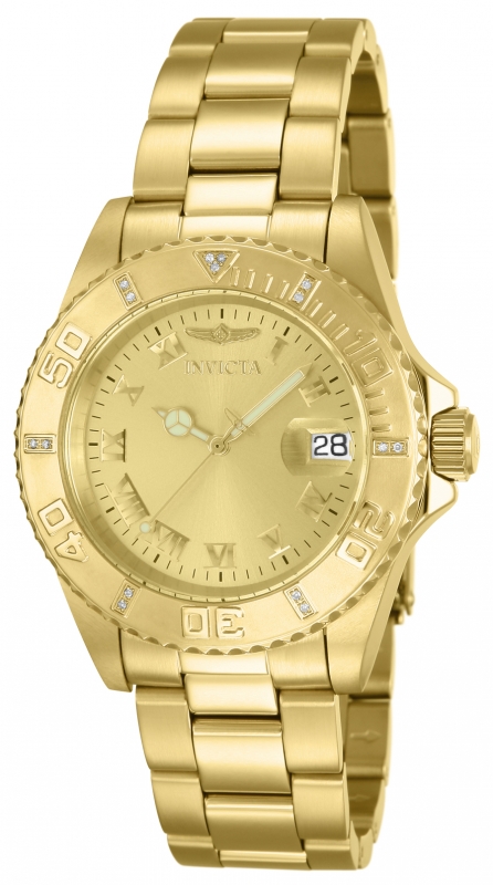 12820 Mens Pro Diver Quartz 3 Hand Gold Dial Watch