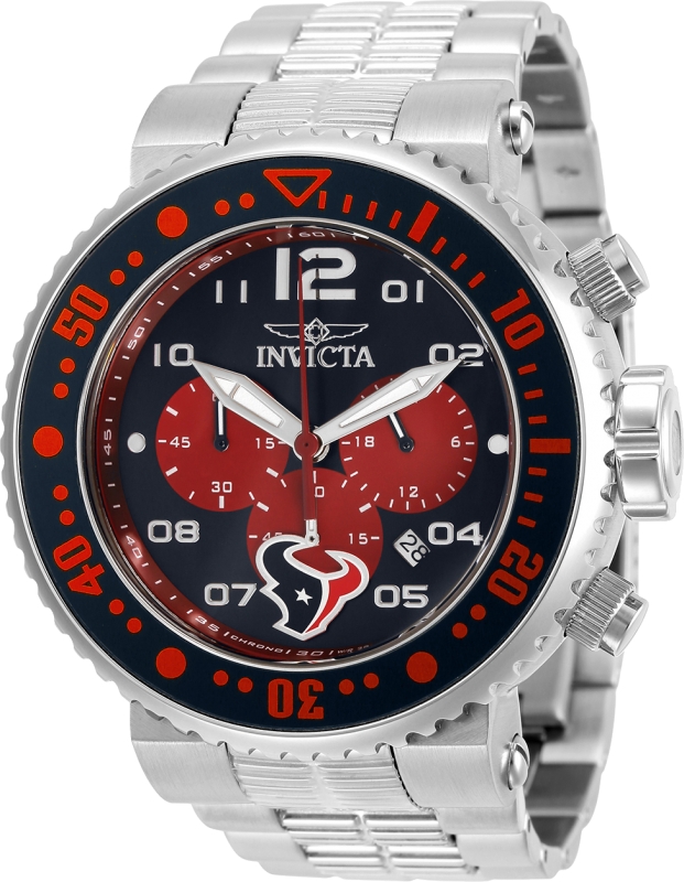 30267 Mens NFL Houston Texans Quartz Chronograph Blue & Red Dial Watch -  Invicta