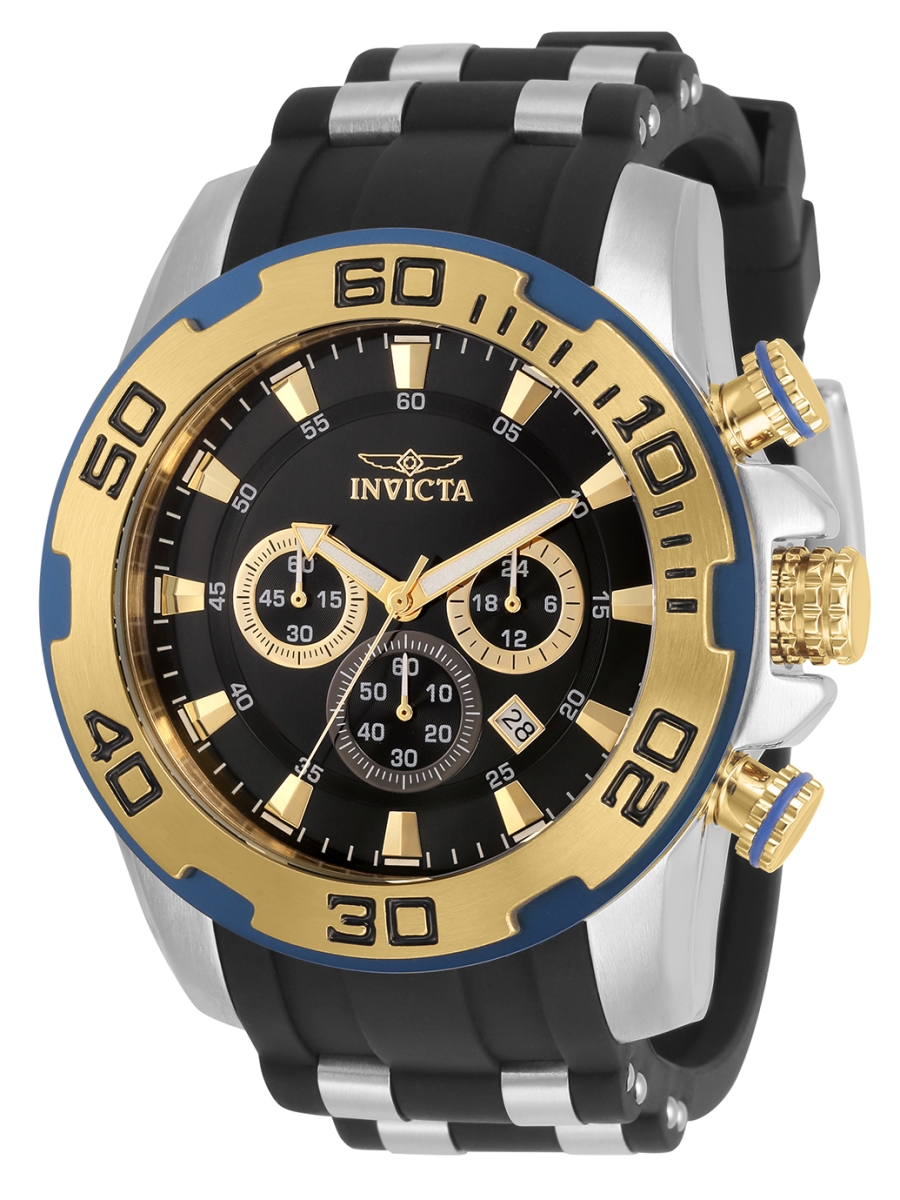 Mens Pro Diver Quartz 3 Hand Black Dial Watch -  Invicta, IN628454