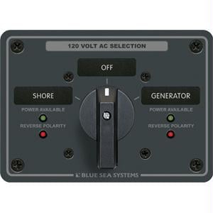 Blue Sea Systems AC Rotary Switch Panel: 120V, 65A, 2 Sources, 2 Poles, 2 Positions+OFF in Red | Camping World