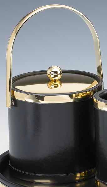 Kraftware  Sophisticates Black with Polished Brass 3 Quart Ice Bucket with Track Handle  Bands and Metal Cover