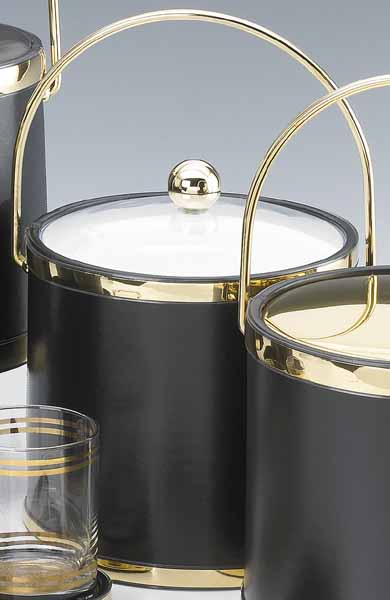 Kraftware  Sophisticates Black with Polished Brass 3 Qt Ice Bucket with Bale Handle  Bands and Acrylic Cover
