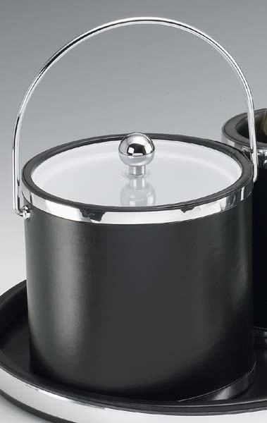 Sophisticates Black with Polished Chrome 3 Quart Ice Bucket with Bale Handle  Bands and Lucite Cover