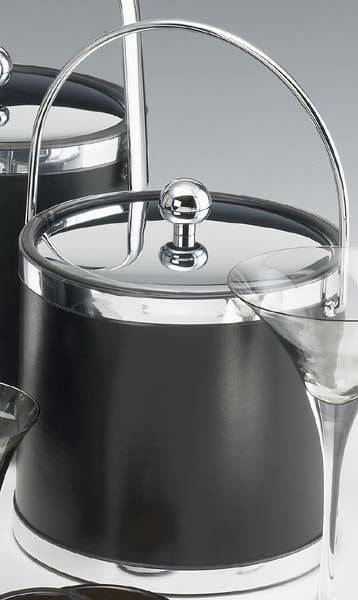 Sophisticates Black with Polished Chrome 3 Quart Ice Bucket with Bale Handle Bands and Metal Cover