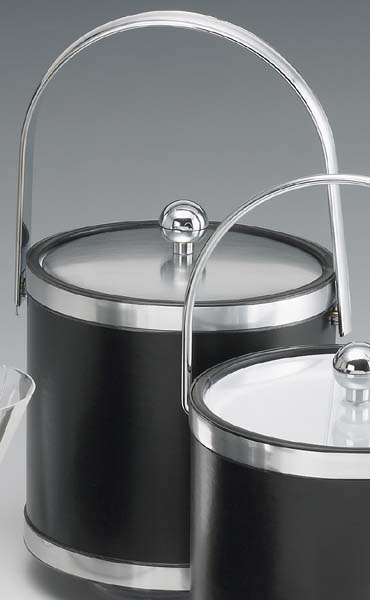 Kraftware  Sophisticates Black with Brushed Chrome 3 Quart Ice Bucket with Track Handle  Bands and Metal Cover