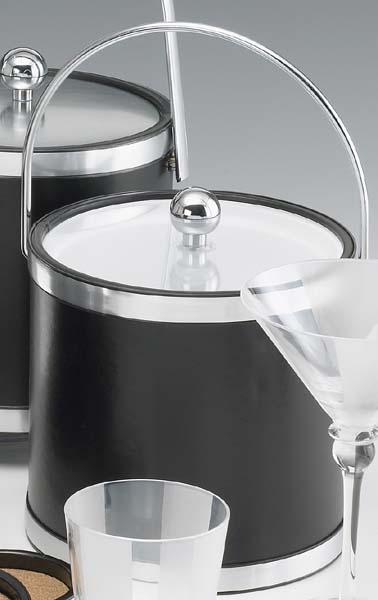 Sophisticates Black with Brushed Chrome 3 Quart Ice Bucket with Bale Handle  Bands and Lucite Cover