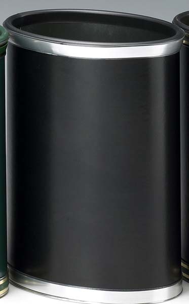 Sophisticates Black with Brushed Chrome Waste Basket with Bands and Black Bumper