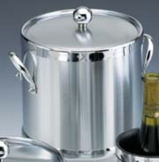 Picture of Kraftware 70493 Brushed Chrome 3 Quart Ice Bucket with Side Handles and Metal Cover