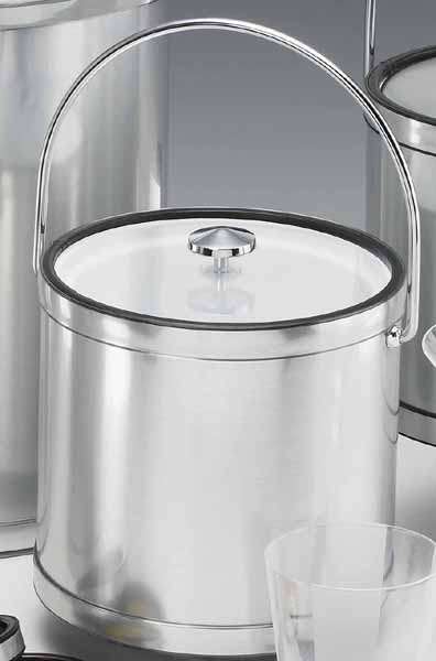 Picture of Kraftware 76364 Mylar Brushed Chrome 3 Quart Ice Bucket with Bale Handle  Lucite Cover with Flat Knob