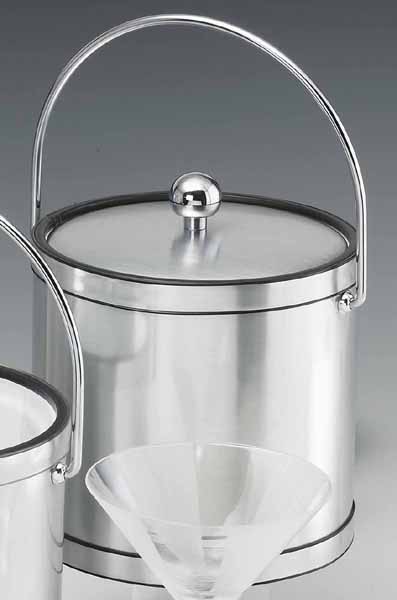 Picture of Kraftware 76368 Mylar Brushed Chrome 3 Quart Ice Bucket with Chrome Bale Handle  Bands and Metal Cover