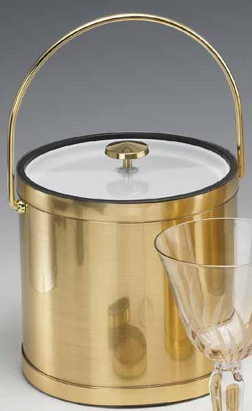 Picture of Kraftware 76564 Mylar Brushed Brass 3 Quart Ice Bucket with Bale Handle  Lucite Cover with Flat Knob