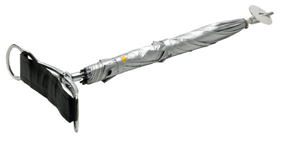 47144 SunBlok Spectator Umbrella with Seat - Silver / Black Leather Seat