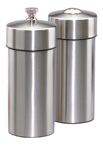 Picture of Chef Specialties 29900 5.5 Inch - 14 cm FuturaBrushed Stainless Pepper Mill Salt Shaker Set