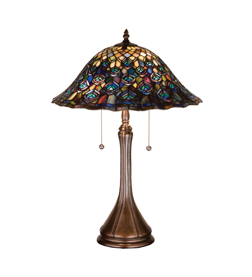 Meyda Tiffany 14574 22 Inch H Tiffany Peacock Feather Table Lamp
