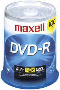 Picture of MAXELL 638014 4.7 GB DVD-R 100-ct spindle