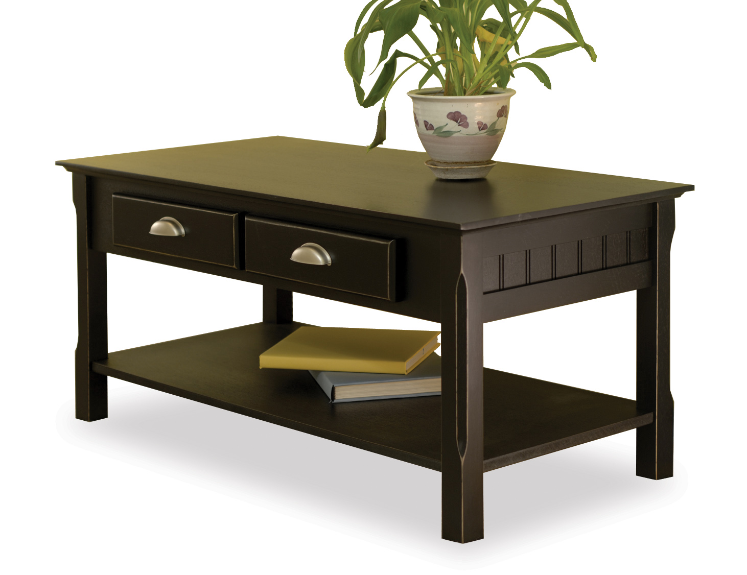 Black Beechwood COFFEE TABLE TWO DRAWERS ONE BOTTOM SHELF