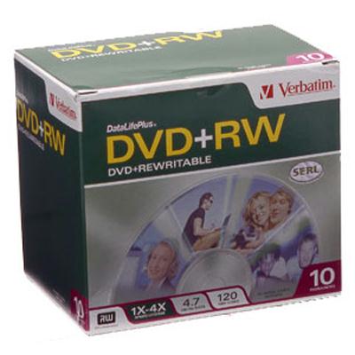 Picture of Verbatim 94839 4.7 GB 1x- 4x ReWritable Disc DVD+RW  10-Disc Slim Jewel Case
